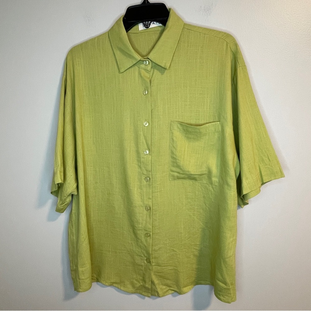 Chic Lime Linen blend Button Down Shirt for Women